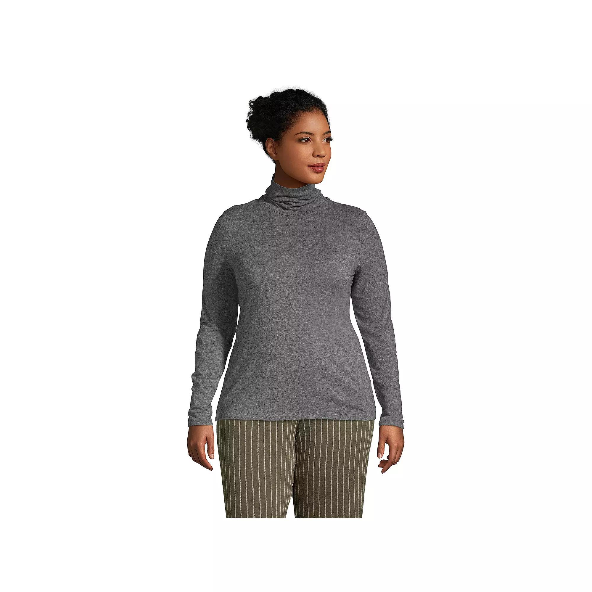 Plus Size Lands' End Lightweight Fitted Long Sleeve Turtleneck, Women's, Size: 1XL, White Product Image