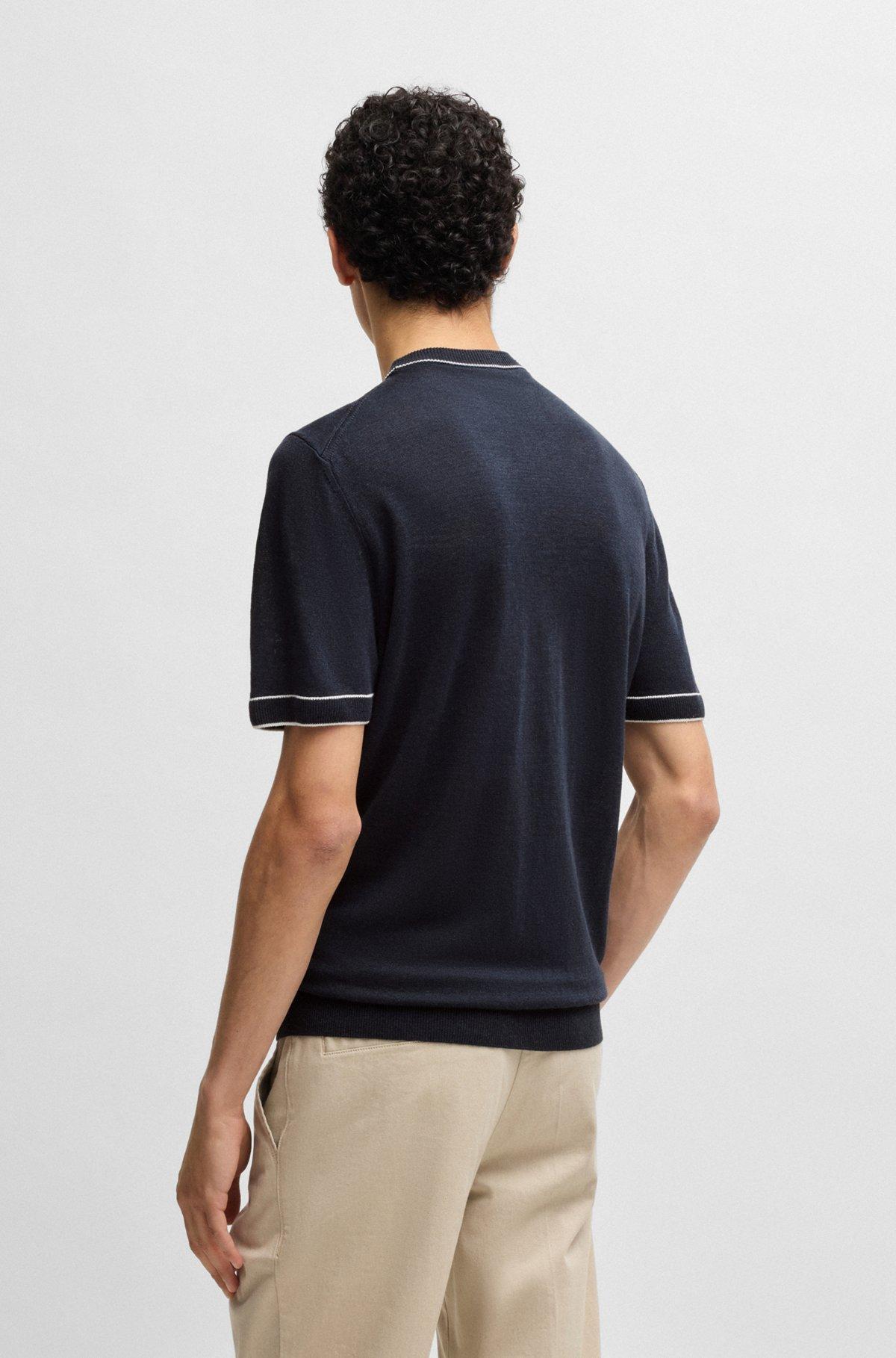 BOSS - Linen-blend sweatshirt with tipping - Dark Blue Product Image