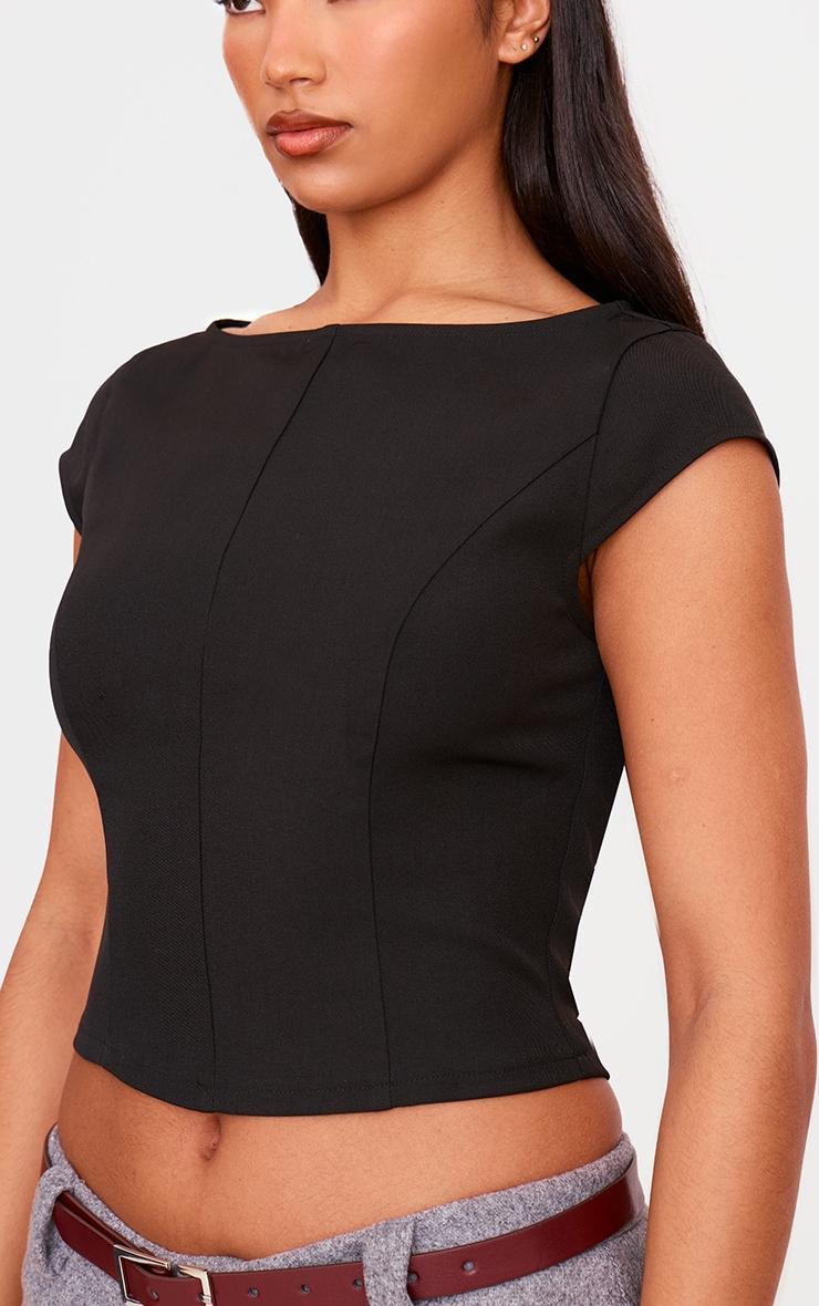 Black Woven Boatneck Top Product Image