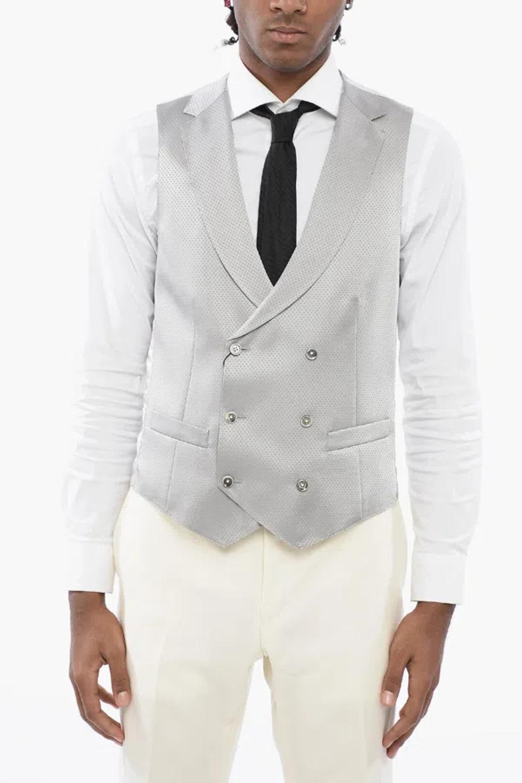 CORNELIANI Cc Collection Double-breasted Jacquard Fabric Vest In Grey Product Image