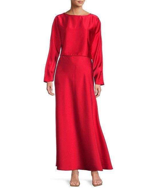 Antonio Melani Blyss Boat Neck Long Sleeve Coordinating Satin Blouse Product Image