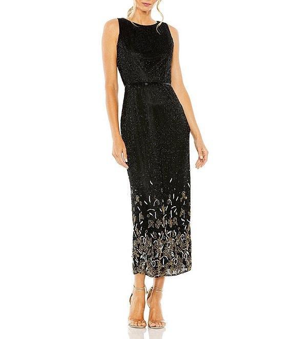 Mac Duggal Sleeveless Crew Neck Beaded Column Maxi Dress Product Image
