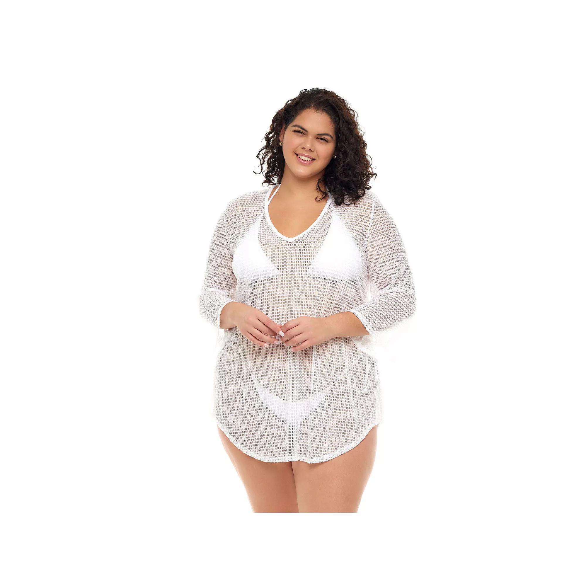 Plus Size Jordan Taylor Bell-Sleeve Swim Cover-Up Tunic, Women's, Size: 2XL, White Product Image
