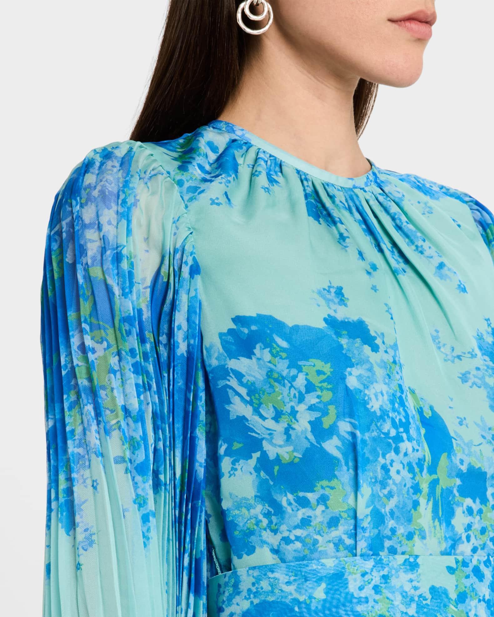 Pleated Floral-Print Blouson-Sleeve Gown Product Image