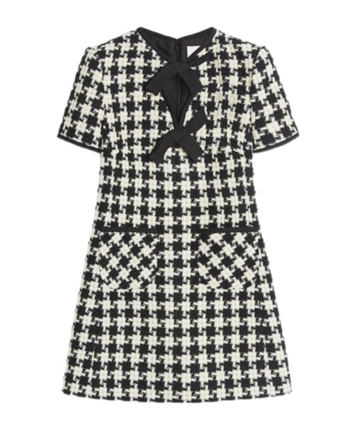 VALENTINO Houndstooth Mini Dress In Ivory Black Product Image