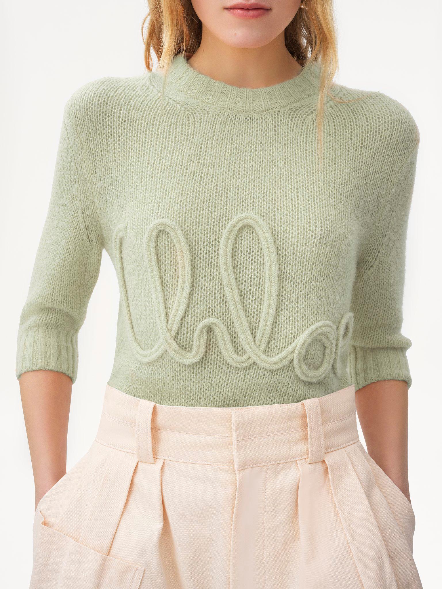 Elbow-sleeve logo sweater in alpaca wool & silk knit Product Image