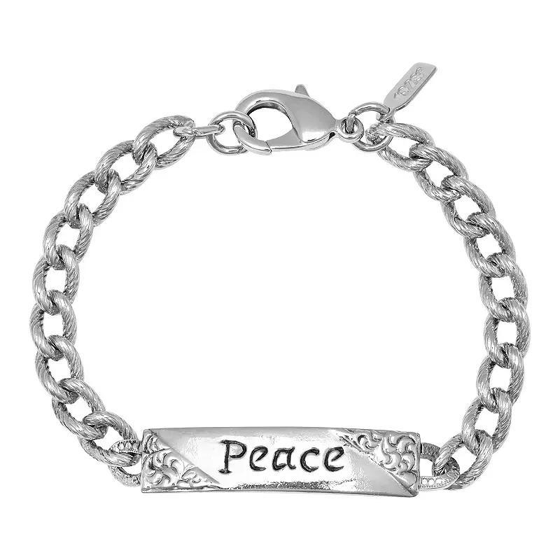 1928 Silver Tone Embossed Peace Curb Link Bracelet, Womens, Gray Product Image