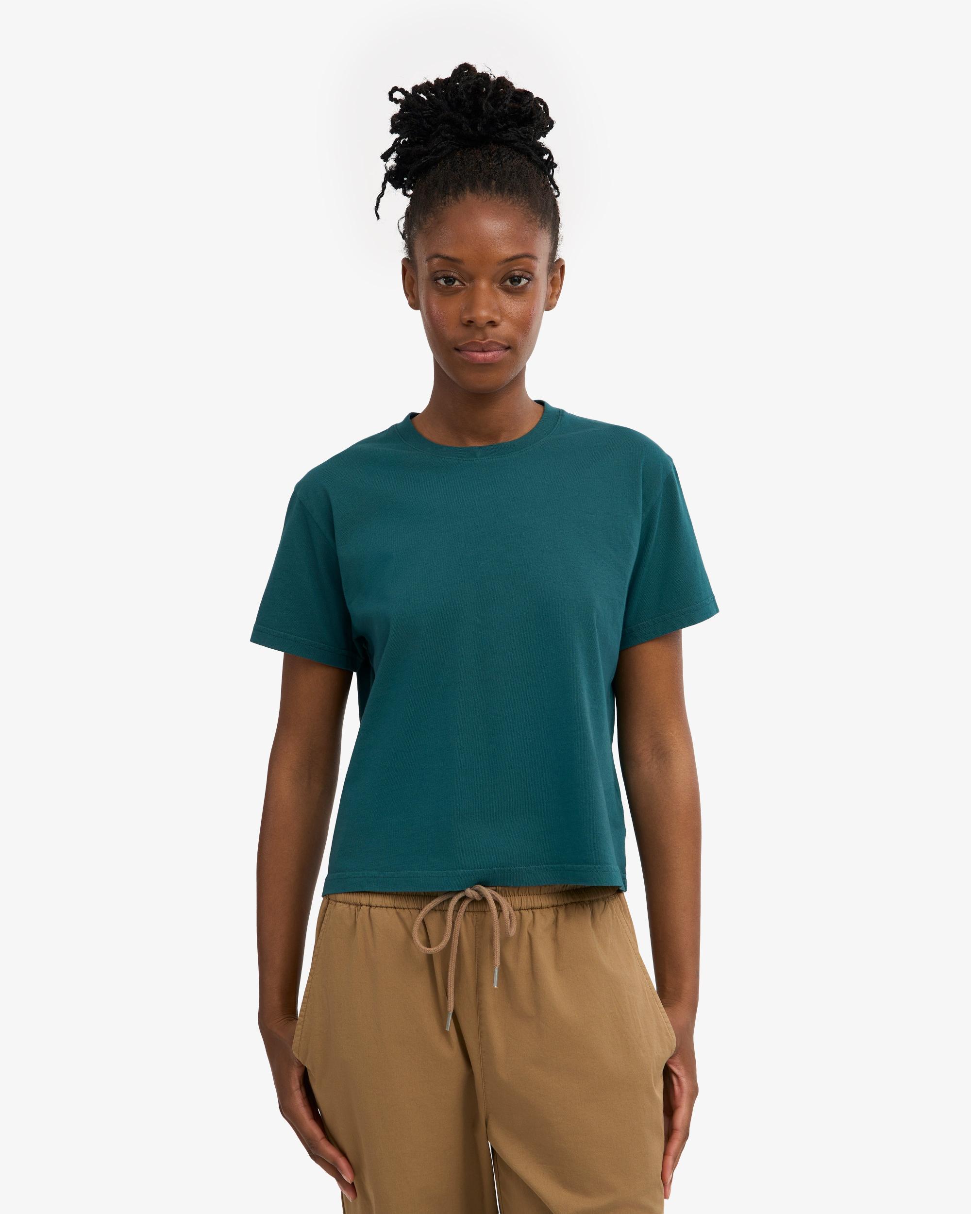 Organic Boxy Crop Tee - Petrol Blue Product Image