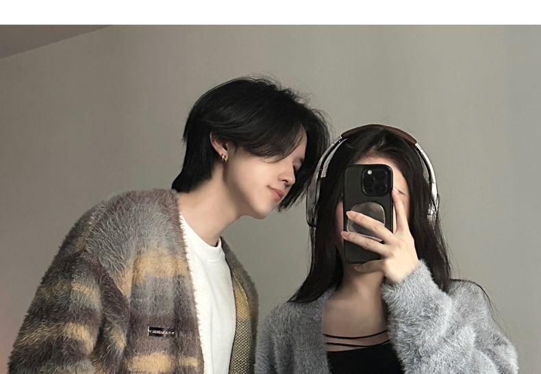 Couple Matching Crew Neck Striped Oversized Cardigan Product Image