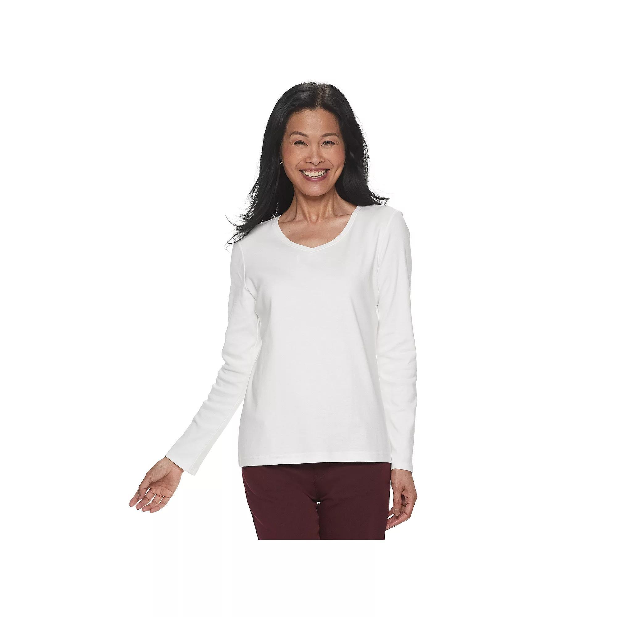 Petite Croft & Barrow® Essential Long-Sleeve V-Neck Top, Women's,  Product Image