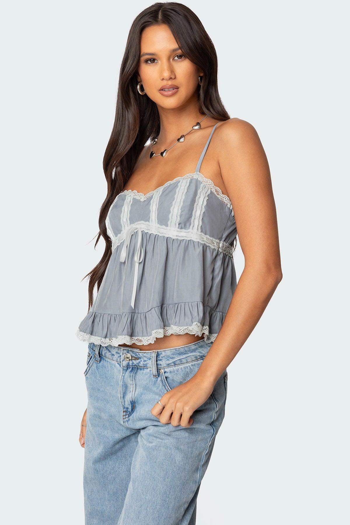 Lace Trim Babydoll Tank Top Product Image