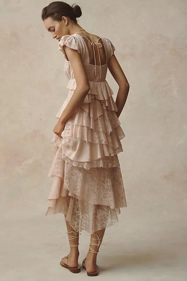 By Anthropologie Square-Neck Ruffle Midi Dress Product Image