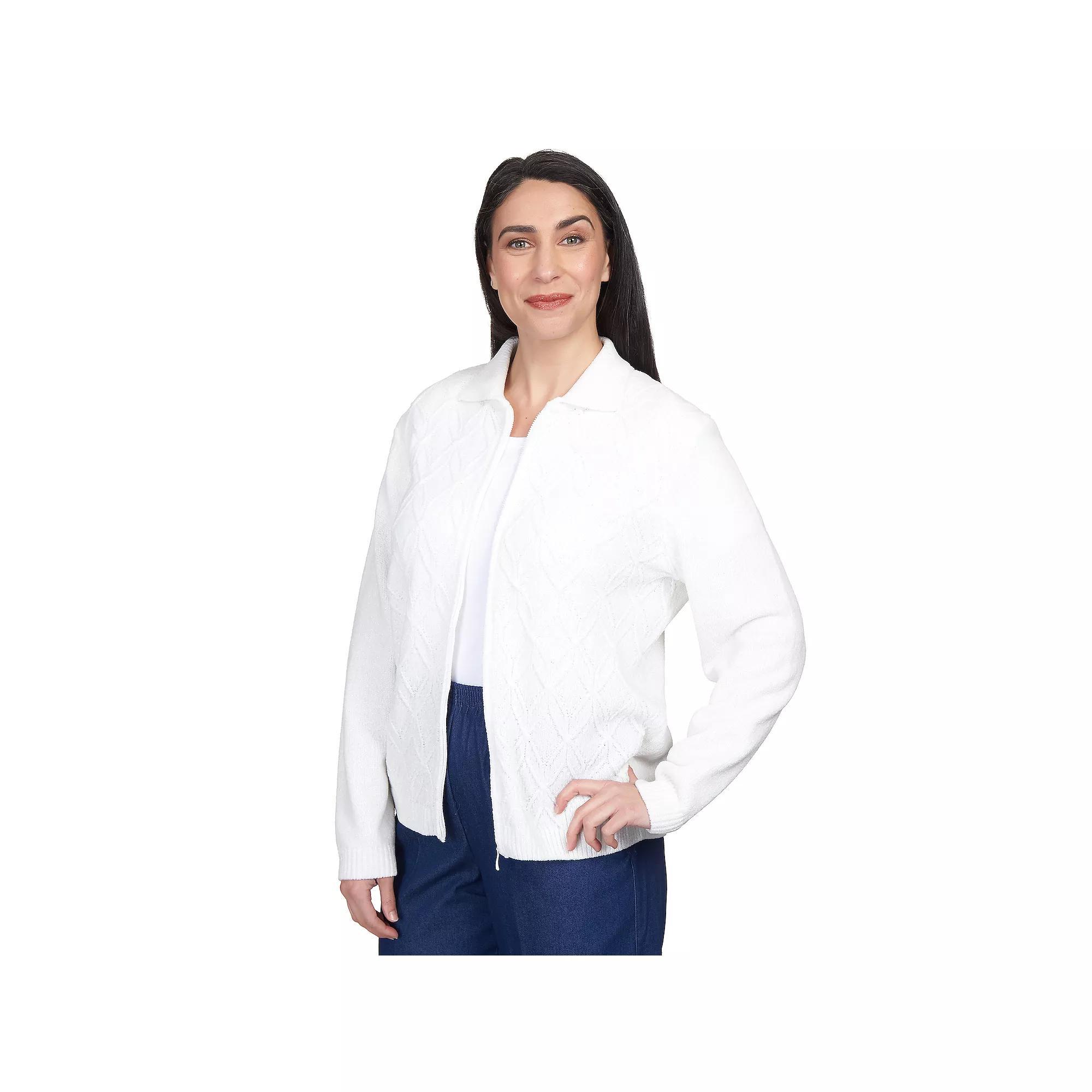 Women's Alfred Dunner Classic Zip-Up Cardigan, Size: Large, Ivory Product Image