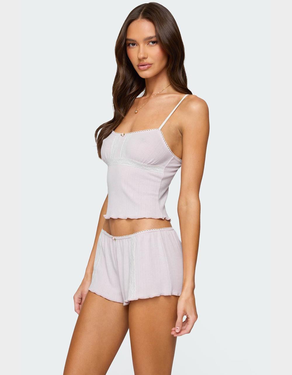 EDIKTED Sephi Lacey Pointelle Tank Top - LIGHT PINK Product Image