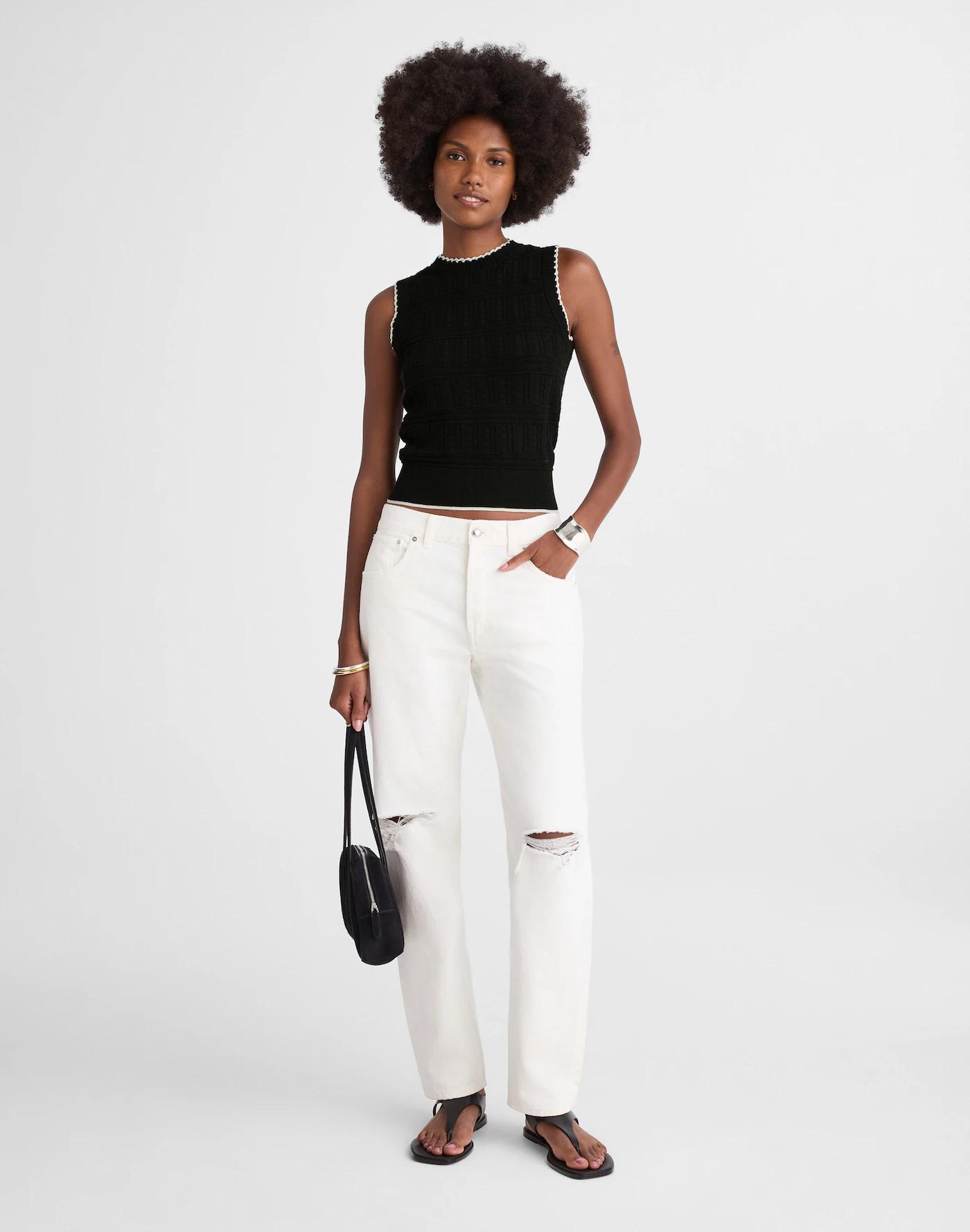 Mixed-Stitch Sleeveless Sweater Product Image