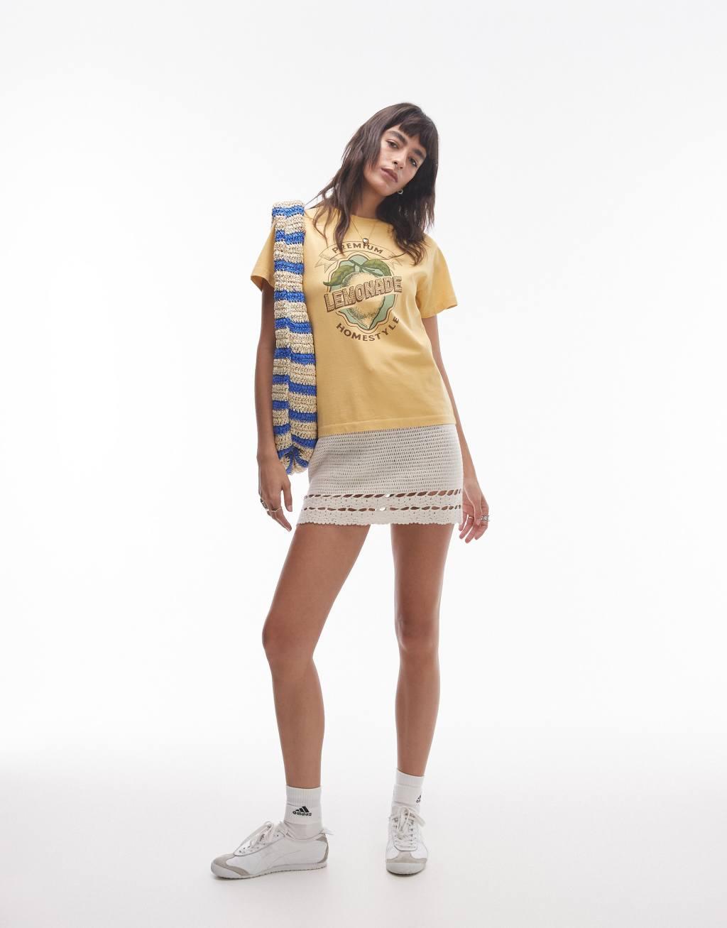 Topshop acid wash lemonade graphic tee in yellow Product Image