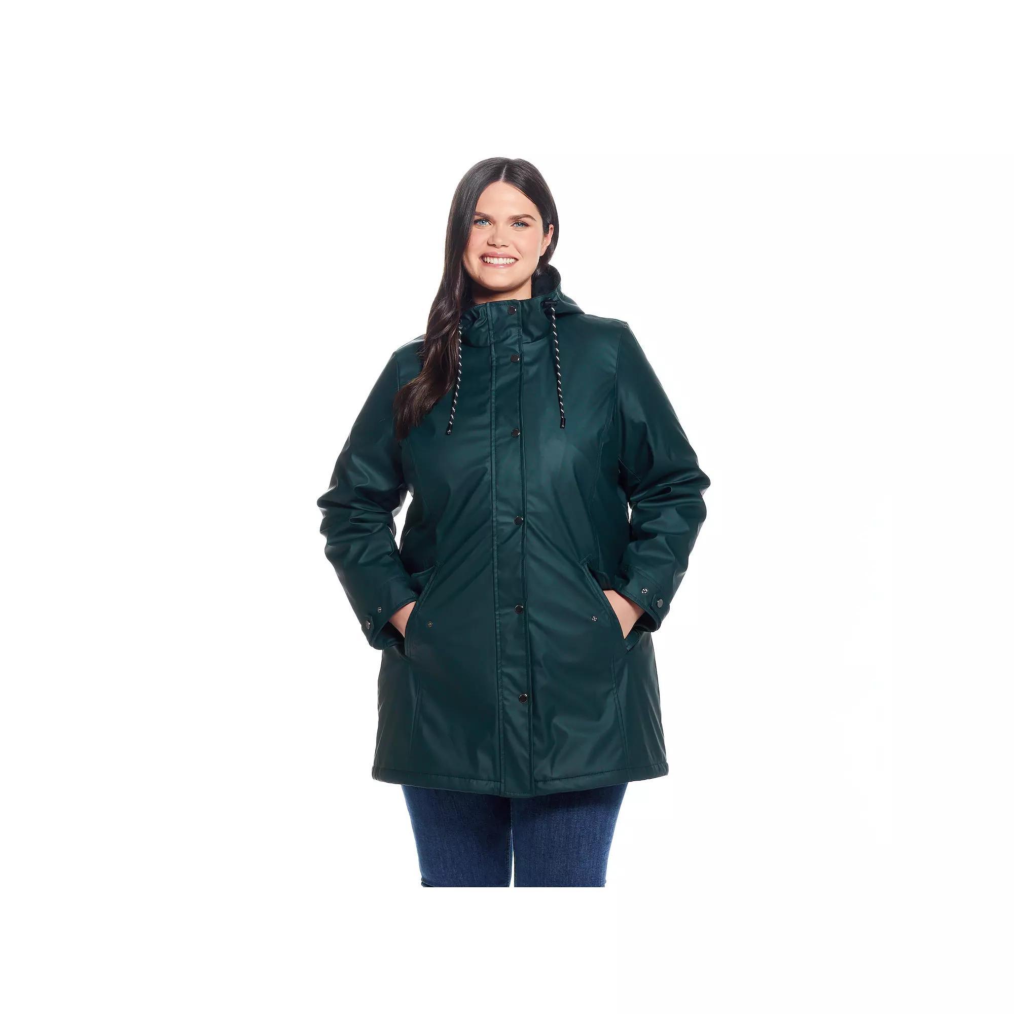 Plus Size Weathercast Hooded Midweight Rain Jacket, Women's, Size: 2XL, Hunter Green Product Image