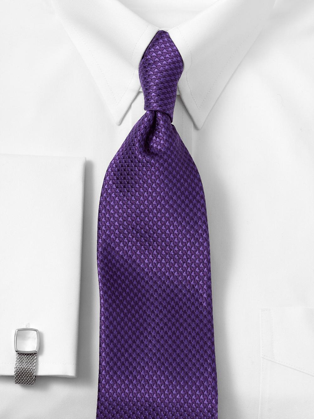 Houndstooth Woven Silk Tie - Purple Product Image