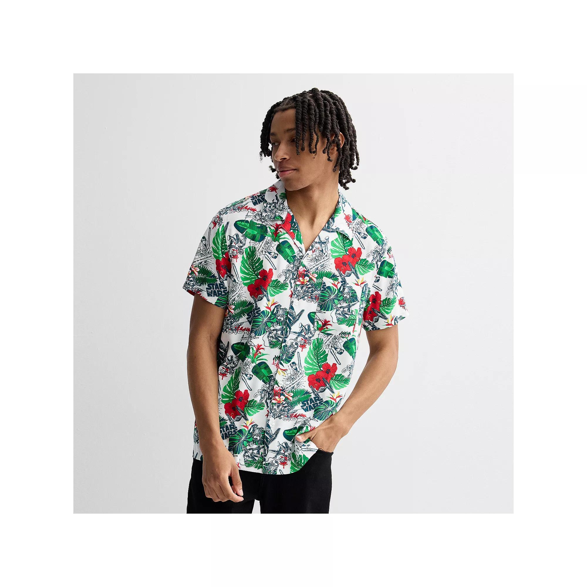 Men's Star Wars Tropical Button Down Short Sleeve Shirt, Size: XXL, White Product Image