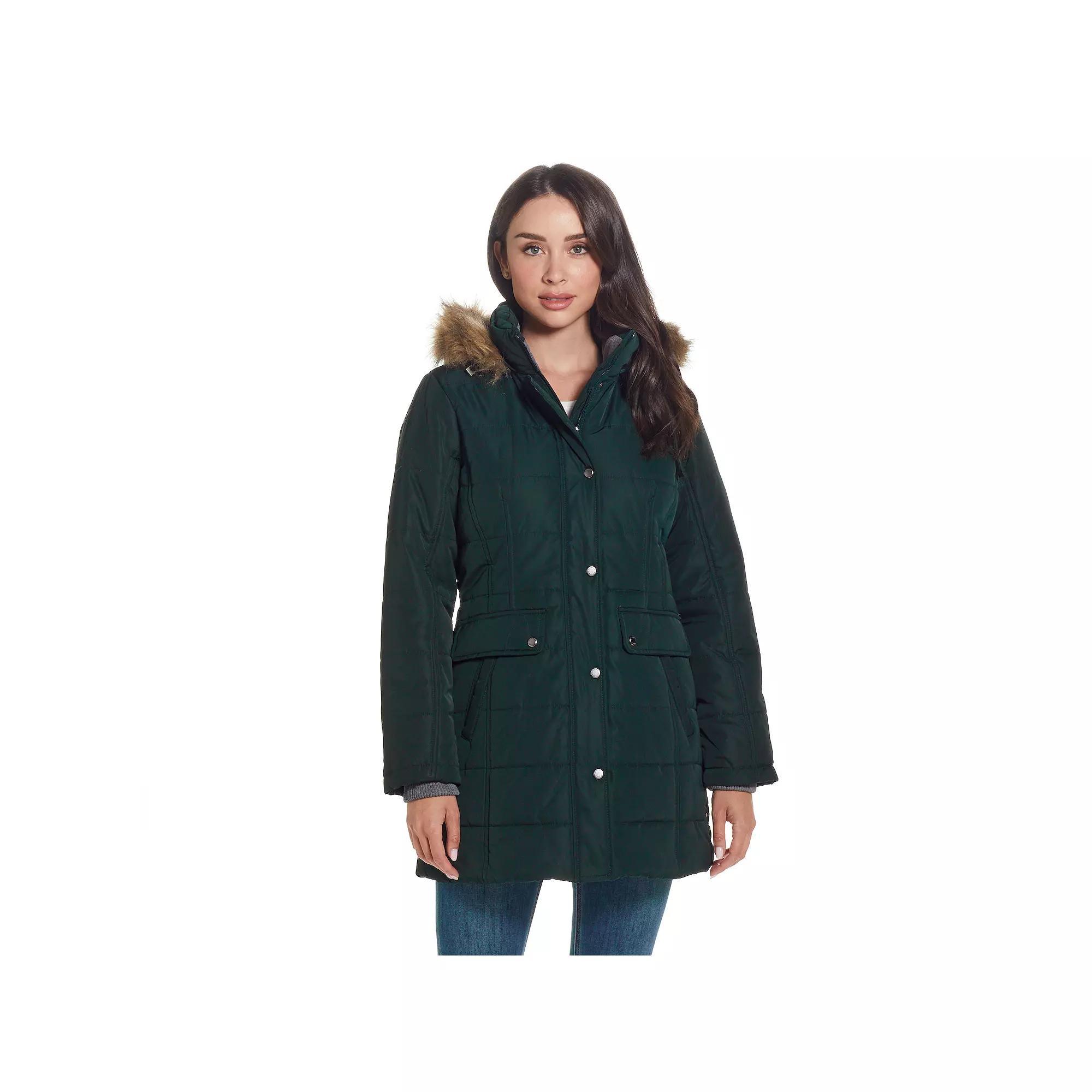 Women's Weathercast Faux-Fur Trim Hooded Parka Coat, Size: Small, Hunter Product Image