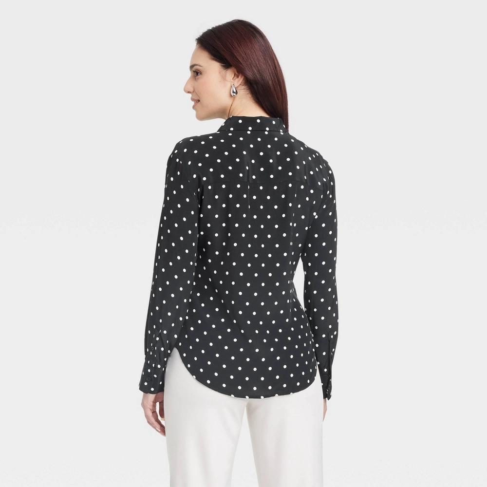 Womens Long Sleeve Collared Button-Down Shirt - A New Day Polka Dots Product Image