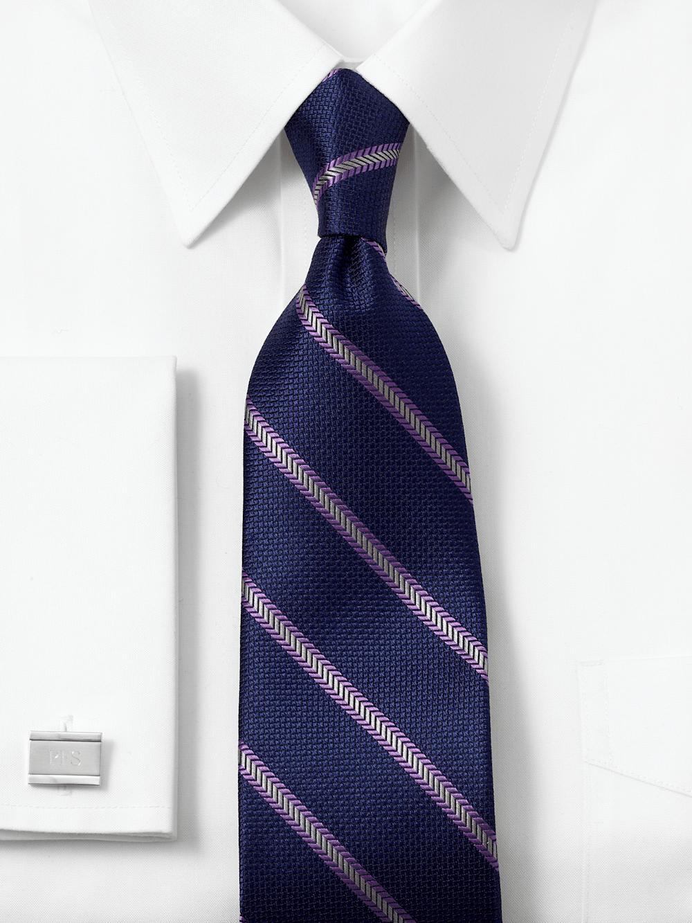 Stripe Woven Silk Tie - Blue/purple Product Image