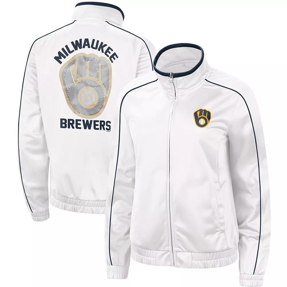 Women's G-III 4Her by Carl Banks White Milwaukee Brewers Gamer Full-Zip Track Jacket, Size: Small Product Image