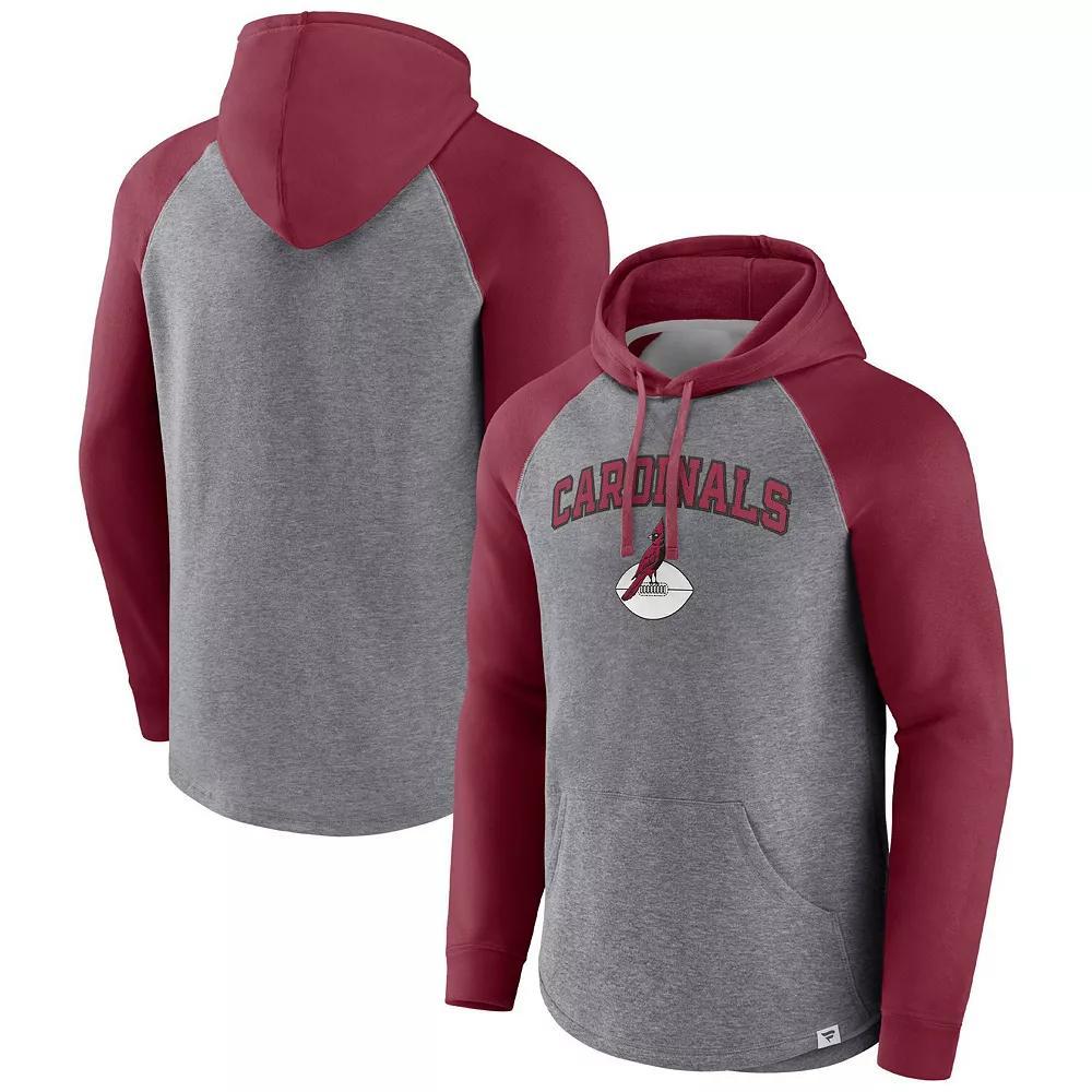 Men's Fanatics Branded Heathered Gray/Cardinal Arizona Cardinals By Design Raglan Pullover Hoodie, Size: XL, Grey Product Image