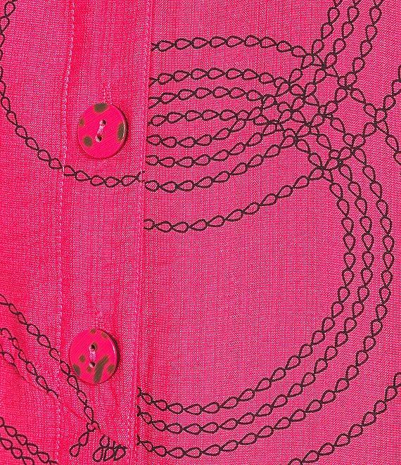 Ali Miles Petite Size Woven Geometric Print Point Collar 3/4 Sleeve Button Front Tunic Product Image