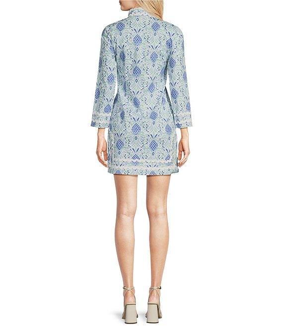 SAIL to SABLE Woven Pineapple Print Split Collar V-Neck Bracelet Sleeve Tunic Dress Product Image