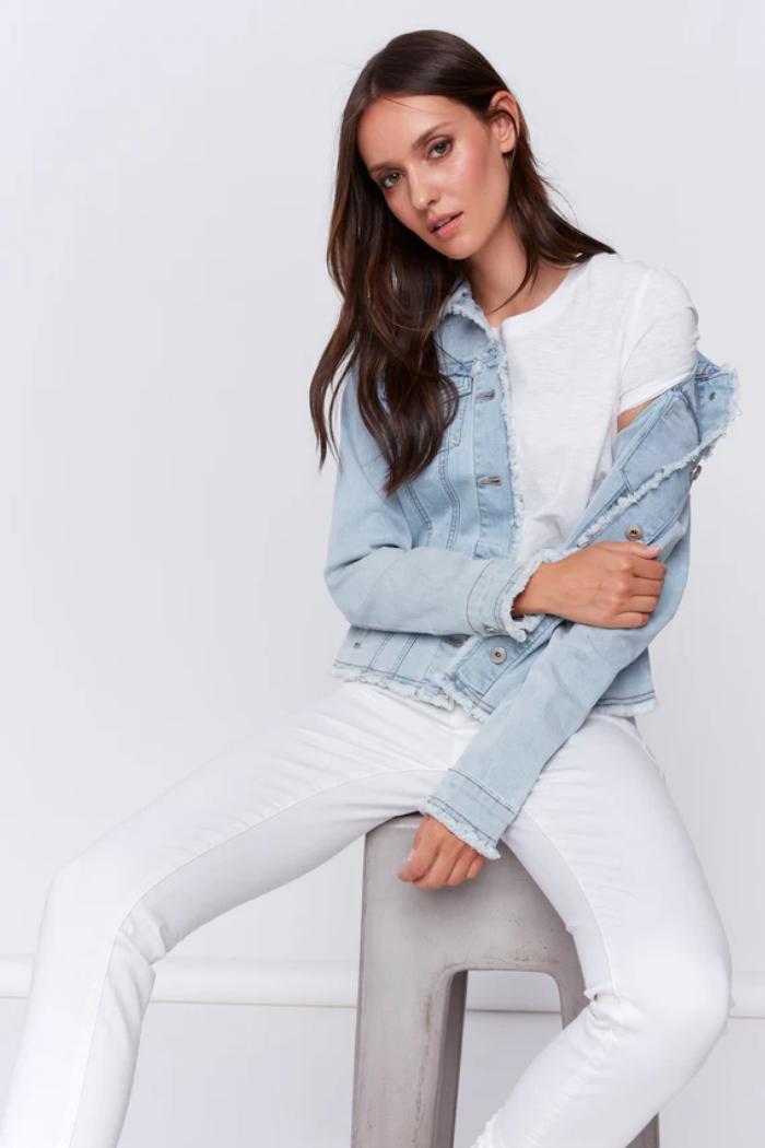 Frayed Edge Stretch Denim Jacket Product Image