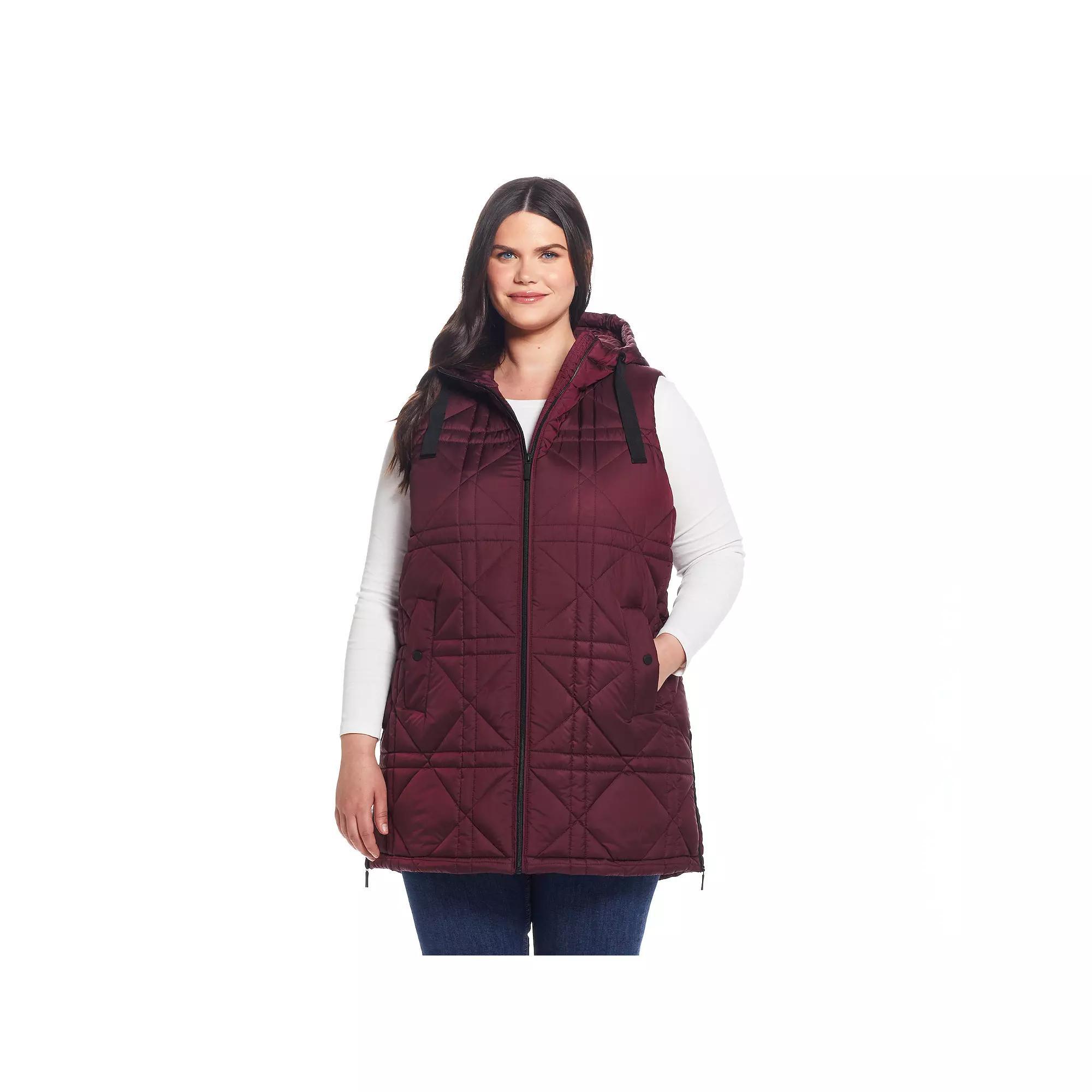 Plus Size Weathercast Hooded Heavyweight Quilted Vest, Women's, Size: 1XL, Merlot Product Image