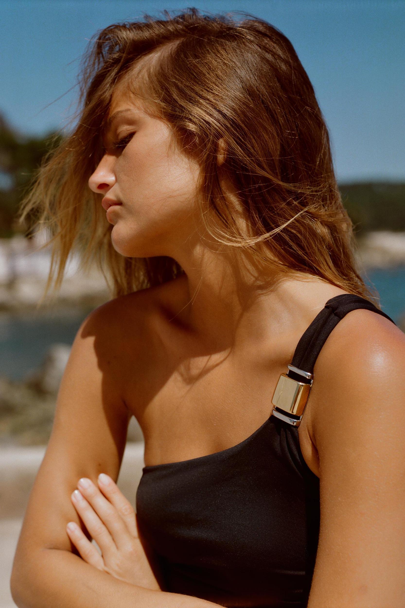 ASYMMETRIC CUT-OUT SWIMSUIT WITH SHOULDER DETAIL Product Image