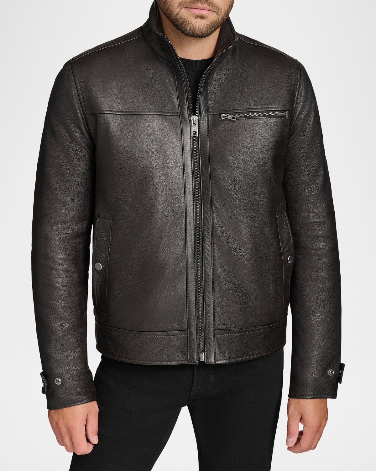 Men's Leather Jacket with Removable Faux Fur Lining Product Image