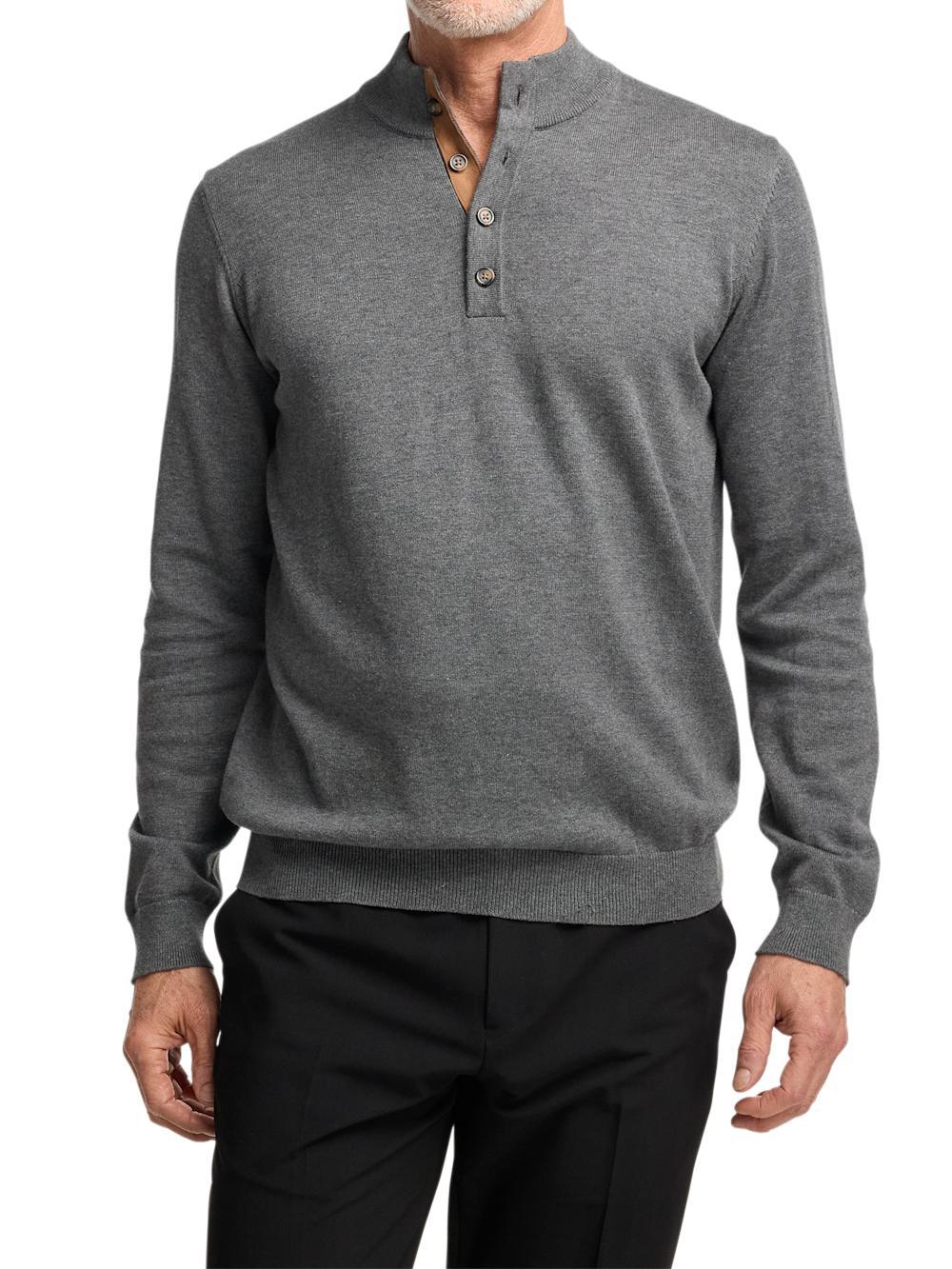 Supima Cotton Four Button Mock Neck Sweater - Medium Grey Product Image