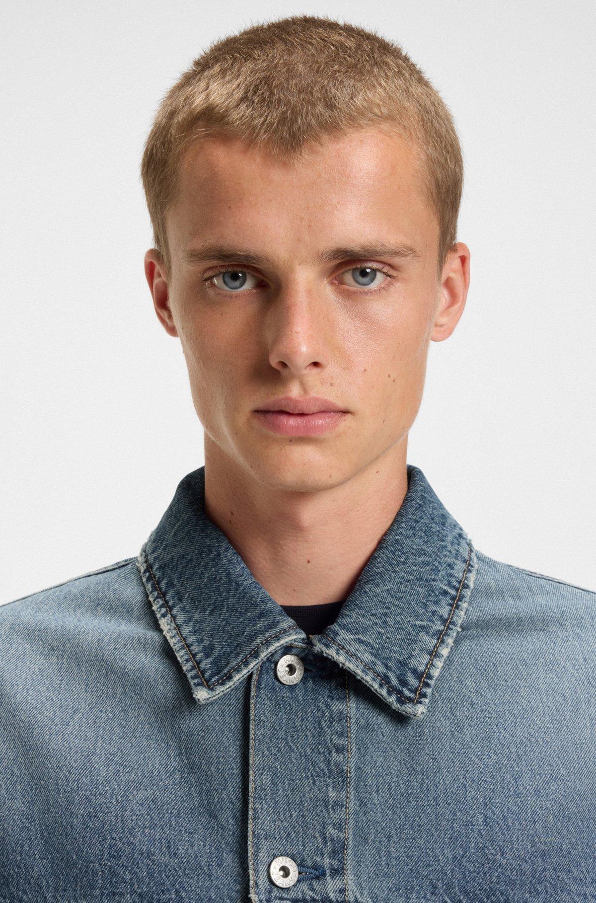 Loose-fit jacket in blue stonewashed denim Product Image