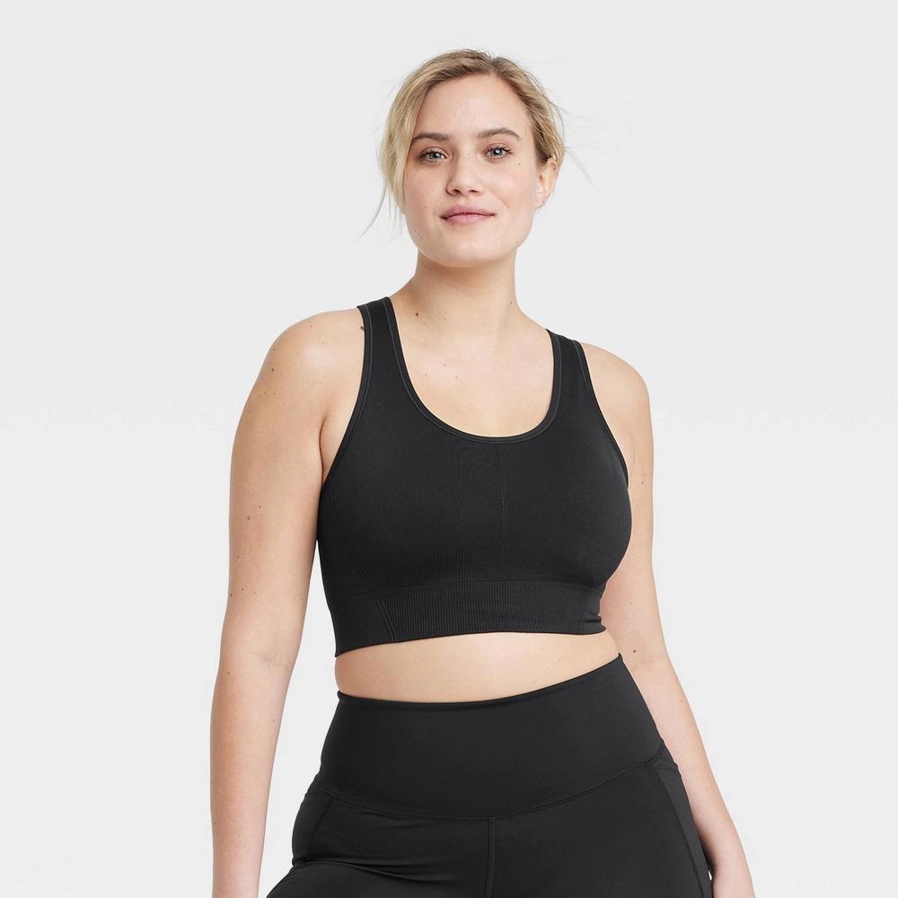 Womens Seamless Medium Support Racerback Midline Sports Bra - All In Motion Black XL Product Image