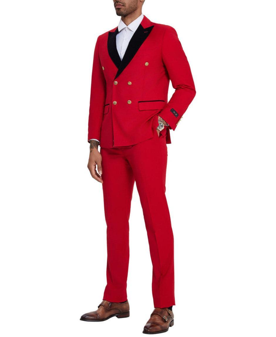 Red 2 Piece Slim Fit Double Breasted Tuxedo Product Image