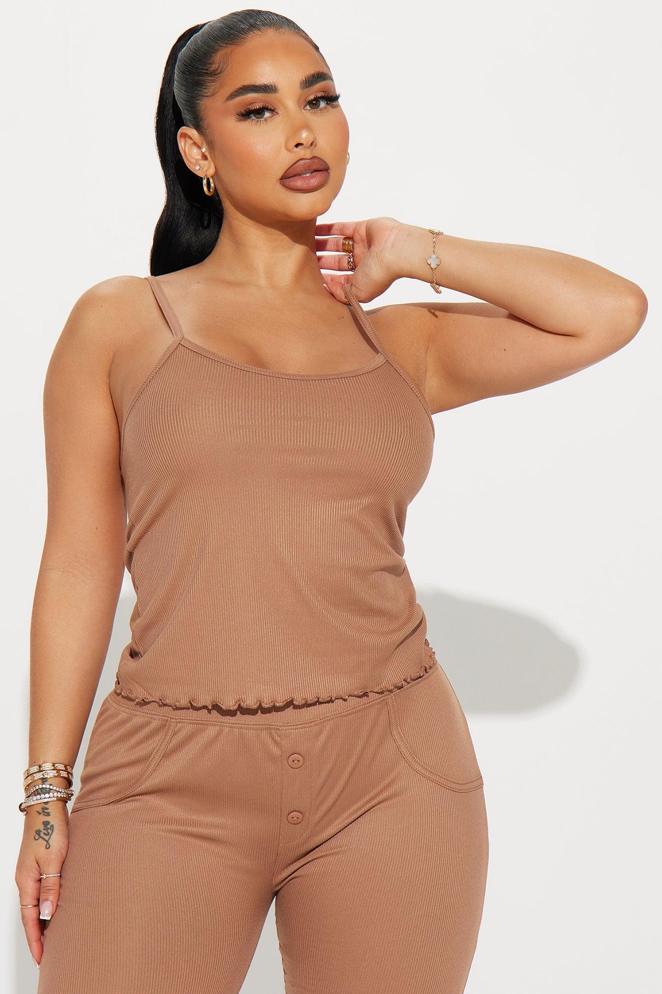 Sundays Are For Snuggling Ribbed PJ Pant Set - Tan Product Image