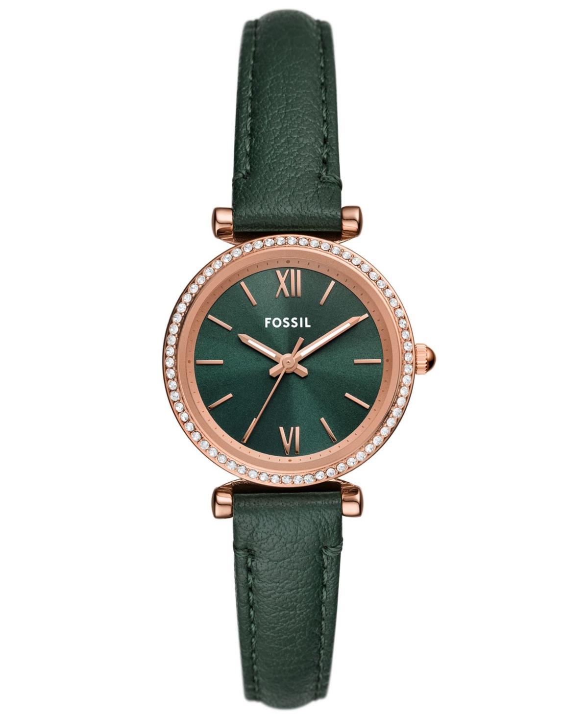 Fossil Womens Carlie Three-Hand Green LiteHide Leather Strap Watch Product Image