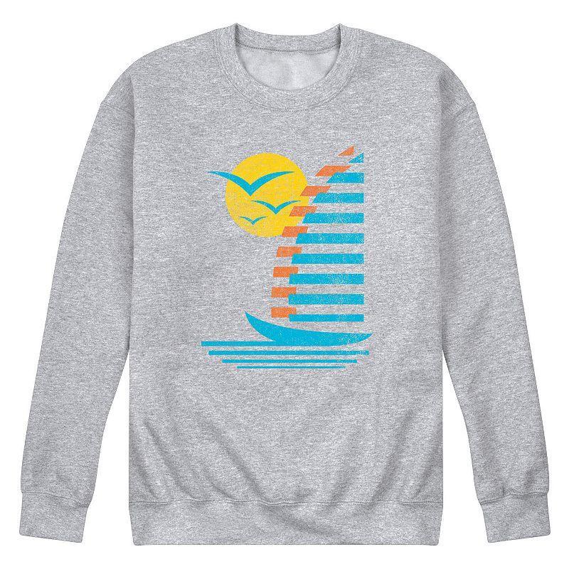 Men's Sailboats Gulls Retro Fleece Sweatshirt, Size: Small, Gray Product Image