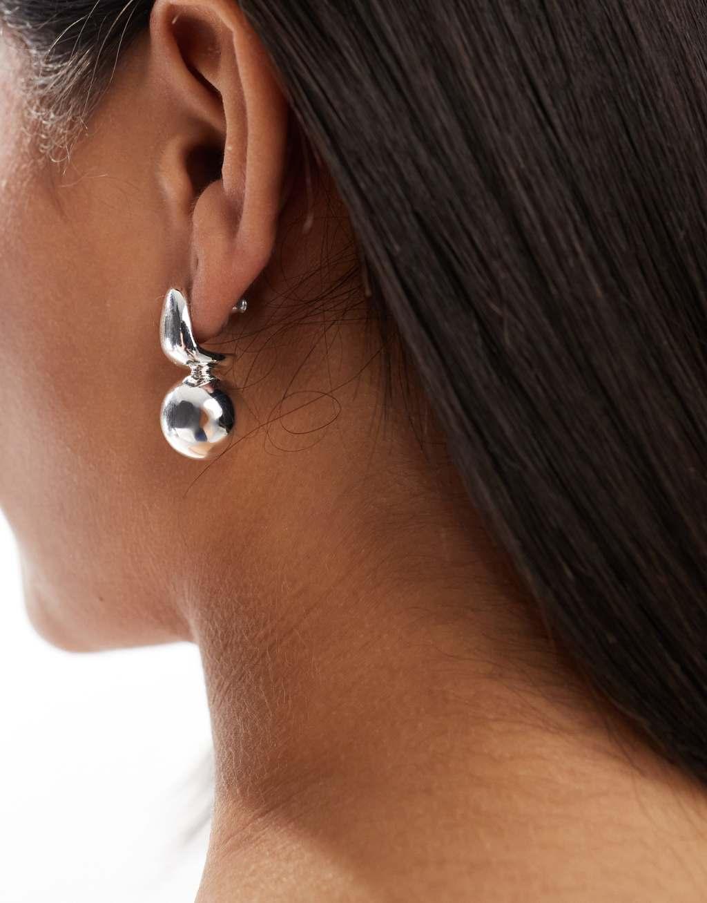 ASOS DESIGN silver plated stud earrings with ball detail Product Image