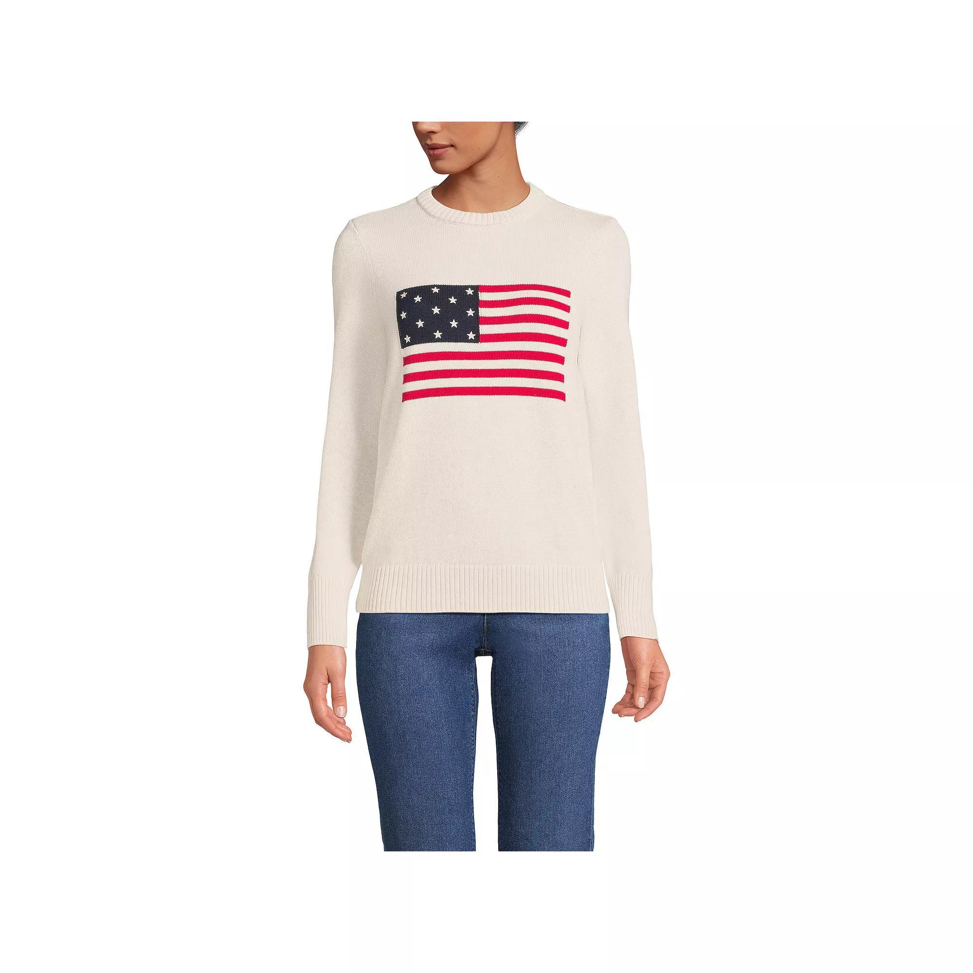 Women's Lands' End Cotton Drifter Crew Neck Sweater,  Product Image