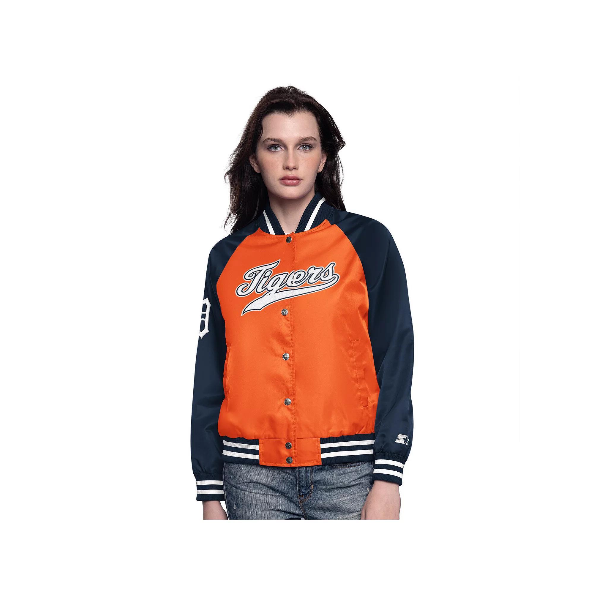 Women's Starter Orange/Navy Detroit Tigers Home Run Full-Snap Varsity Jacket, Size: Medium Product Image
