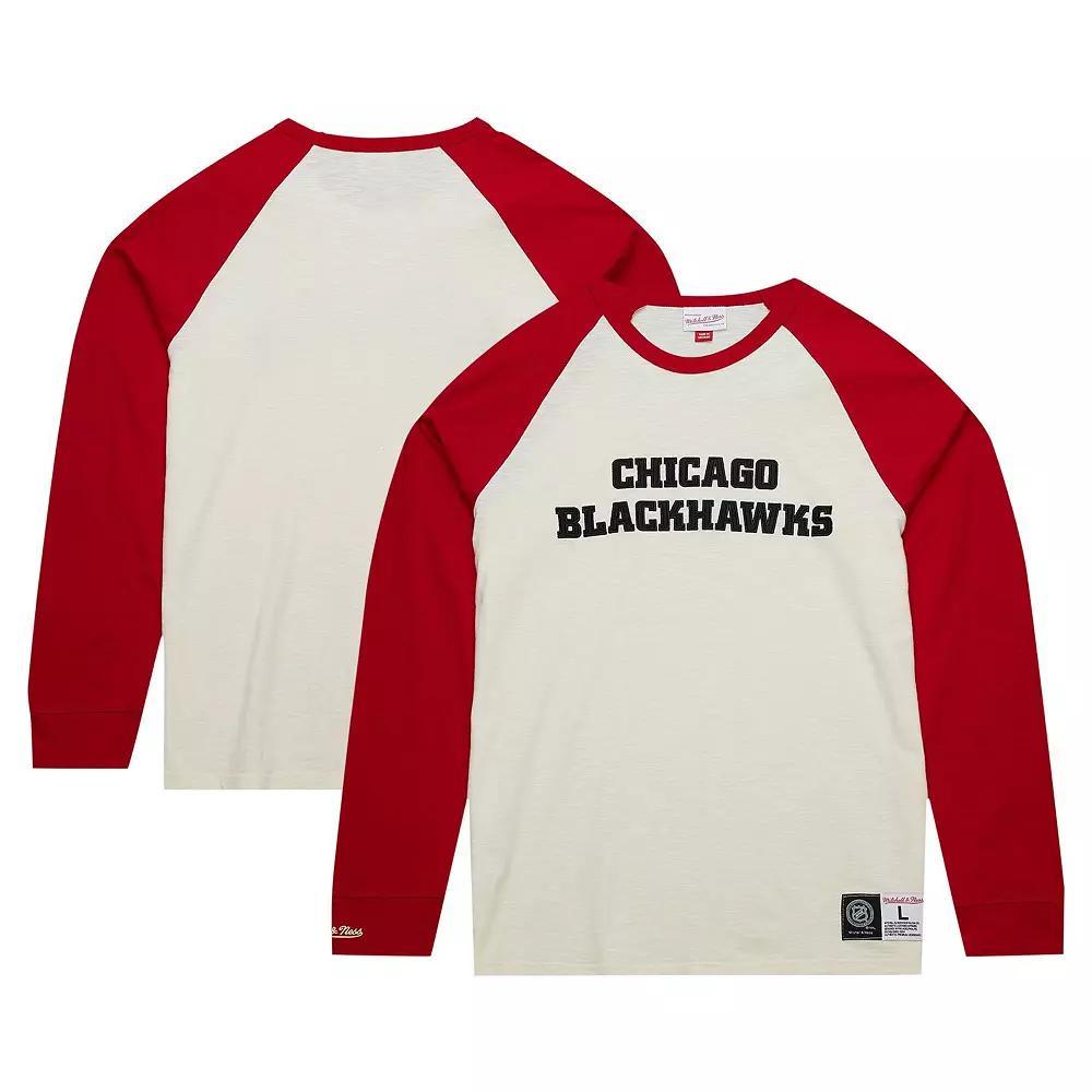Men's Mitchell & Ness Cream Chicago Blackhawks Legendary Slub Vintage Raglan Long Sleeve T-Shirt, Size: XL, Beige Product Image