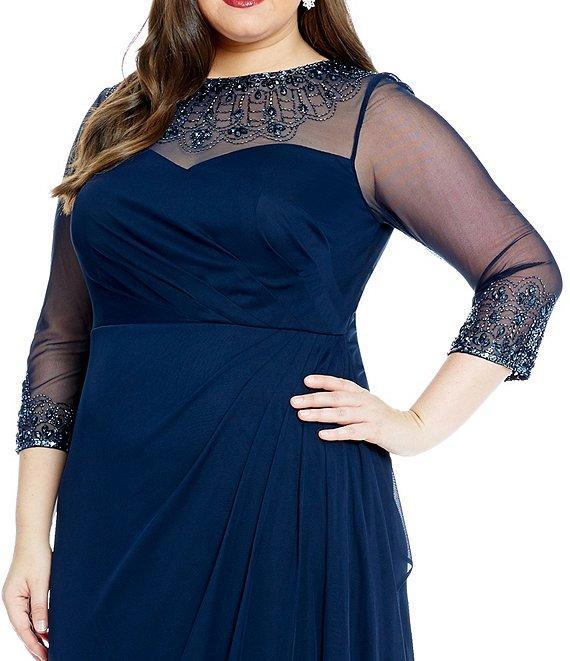 Alex Evenings Plus Size Beaded Illusion Sweetheart Crew Neck 3/4 Sleeve Sheath Dress Product Image