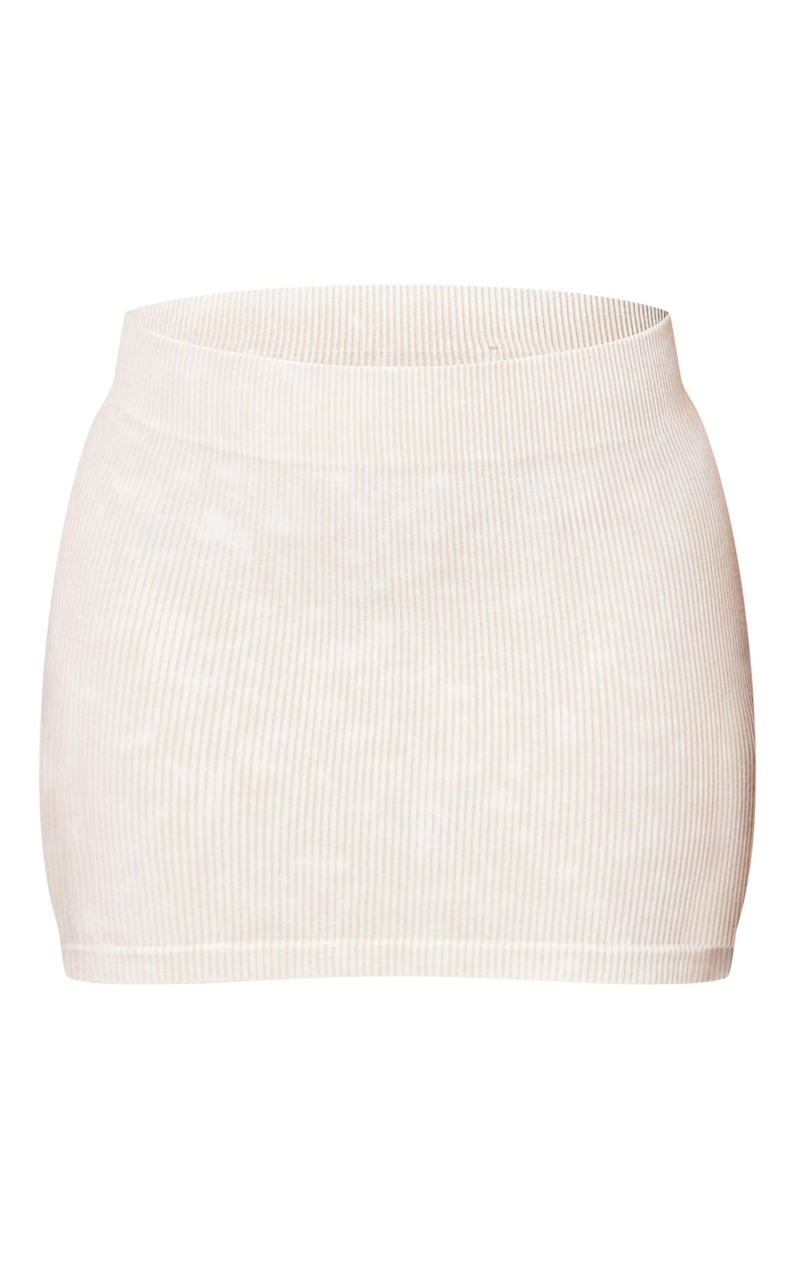 Cream Faded Snatched Rib Micro Mini Skirt Product Image