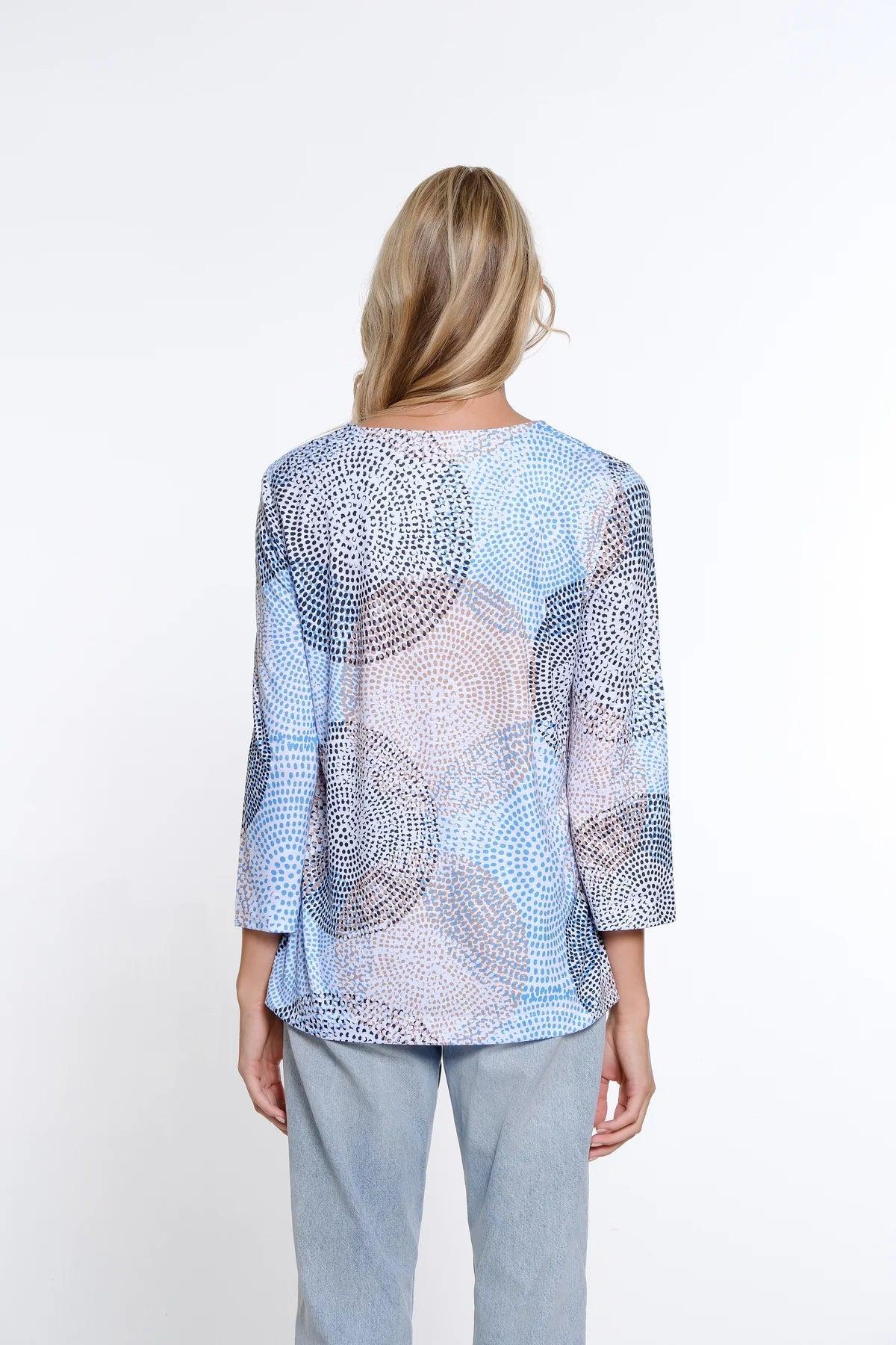 Print Notch Neck Slub Knit Top Product Image