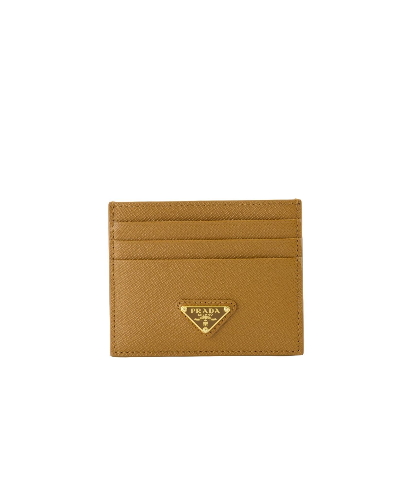 PRADA Logo Plaque Open Top Card Holder In Brown Product Image