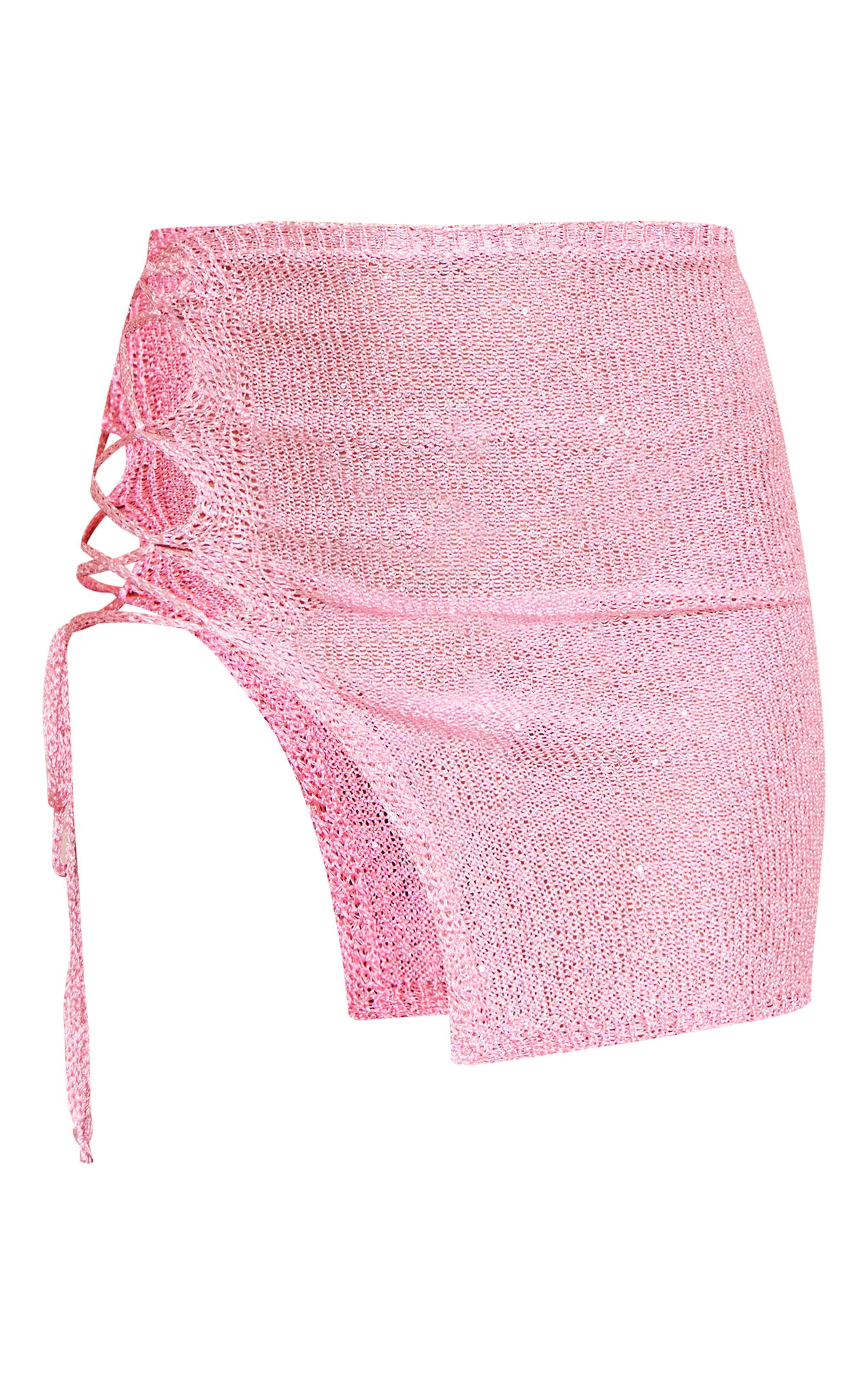 Tall Pink Sequin Detail Knitted Tie Side Skirt Product Image